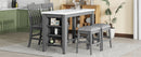 5-piece Counter Height Dining Table Set with Built-in Storage Shelves,Grey(OLD SKU W504S00143)