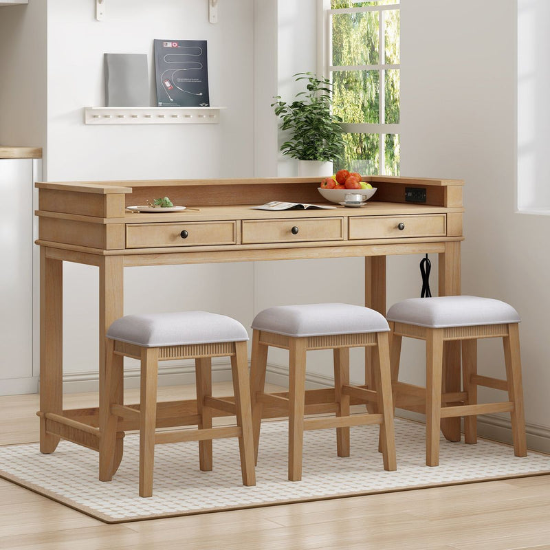 TREXM 4-Piece Dining Table Set for 3, Retro Kitchen Table and Chairs Set with 3 Storage Drawers, Ideal for Small Spaces (Natural)
