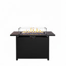 Outdoor 2 In 1 Gas Fire Pit Table With Lid & Glass Shield, Stainless Burner, Lava Rock, Rectangular Design - Black by HouseOfZazla