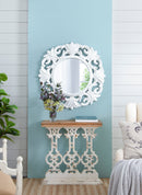 32" x 12" x 32" Classic Vintage White Wash Console Table with Brown Wood Top