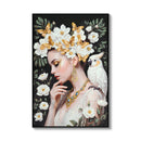 Beauty Lady Wall Art Gold and White Floral Canvas 24x36 Inch by HouseOfZazla