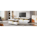 Modern Luxury TV Stand and Coffee Table Set of 2, High Gloss Faux Marble Top, TV Stand for TVs Up to 78", Rectangle Coffee Table with Caster Wheels for Living Room, White