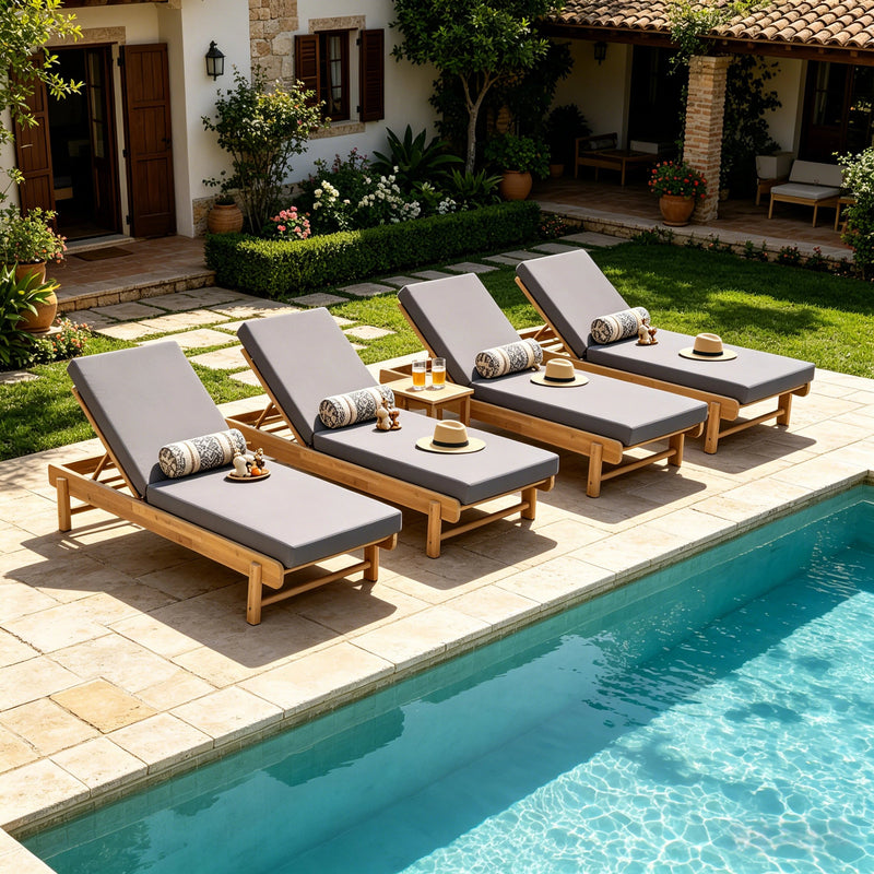 Light Teak Acacia Wood Chaise Lounge Set, photo 8 of 10