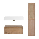 Contemporary Wall Mounted Bathroom Vanity With Resin Sink And 2 Side Cabinet - Imitative Oak by HouseOfZazla