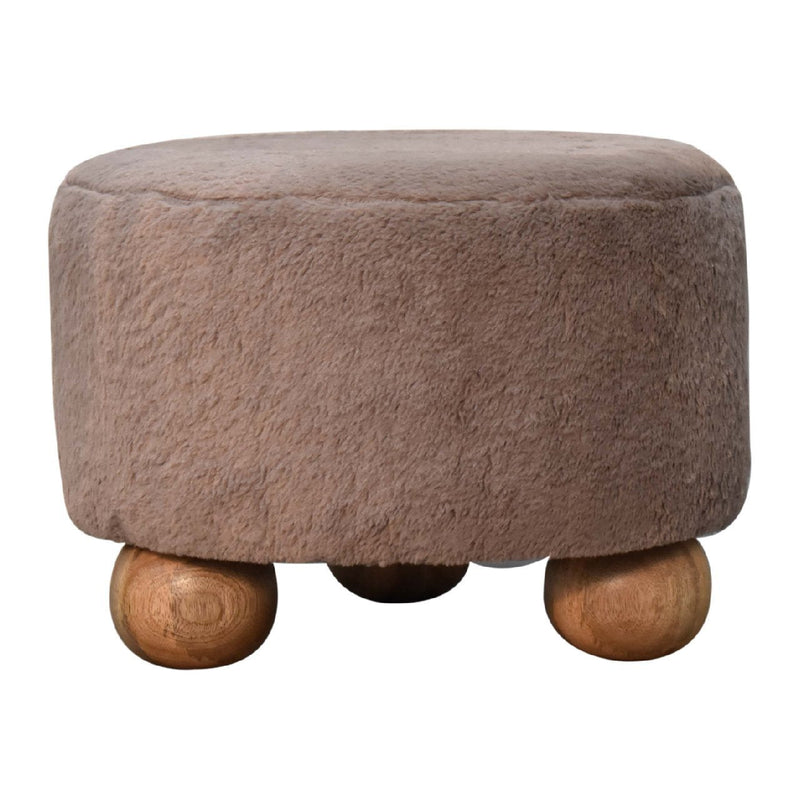 Walker Edison | Mocha Faux Fur Round Ball Footstool