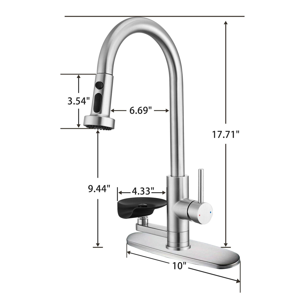 3 In 1 Kitchen Faucet With Press Type Glass Rinser, High Arc Pull Down Sprayer, photo 28 of 28