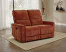Navarro Chenille Upholstered Reclining Loveseat Burnt Orange
