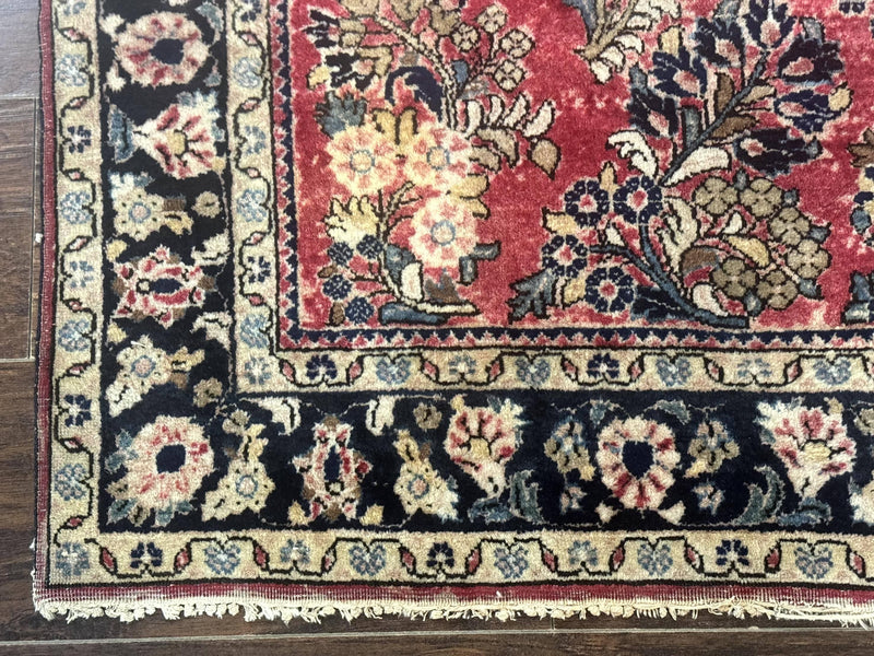 Antique Persian Sarouk Rug 4x7, Floral, Red 1920s Persian Wool Carpet