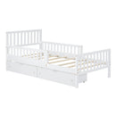 Platform Bed With Guardrails On Both Sides And 2 Storage Drawers