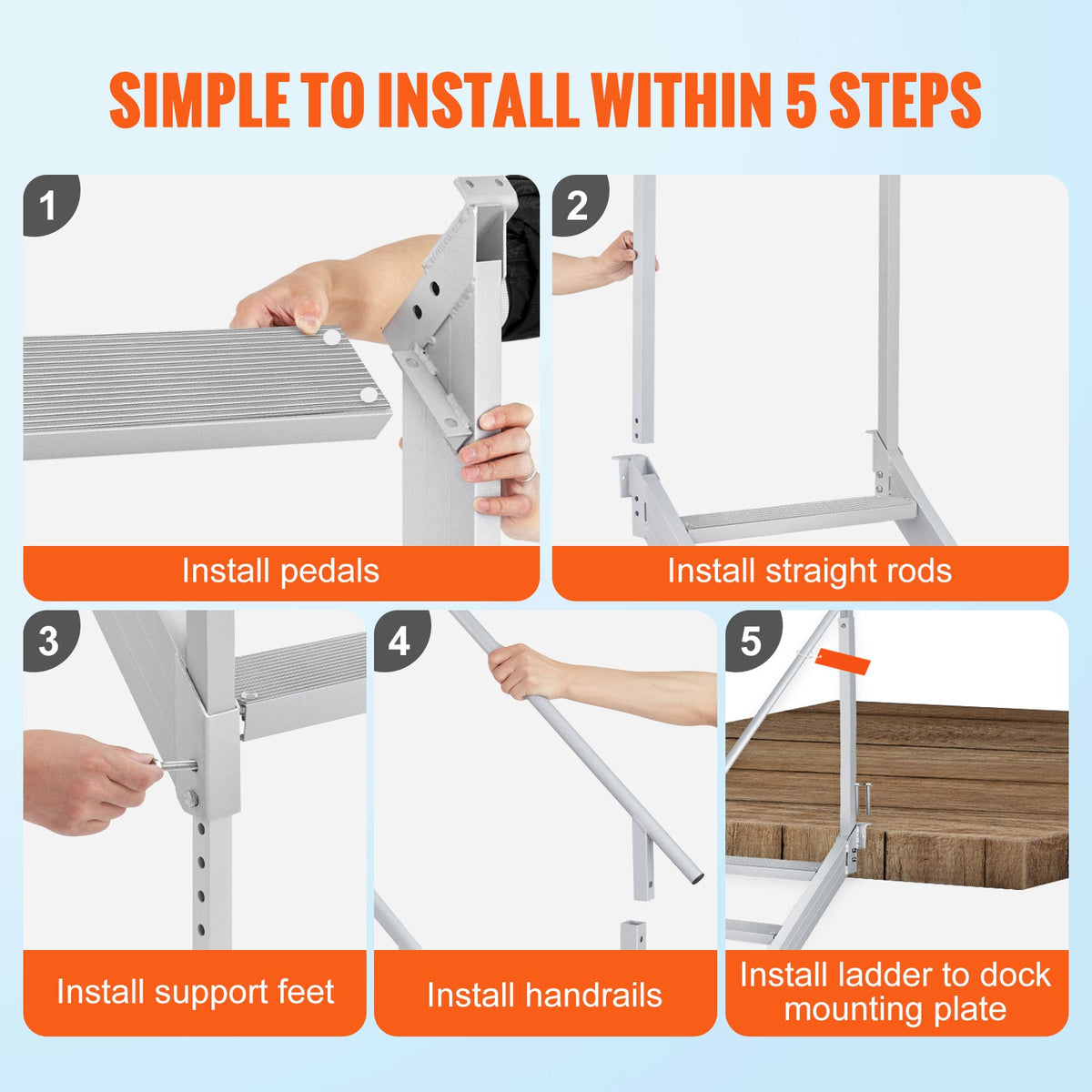 Dock Ladder, 43''-51'' Adjustable Height, 6 Steps with Dual Handrails, photo 6 of 9