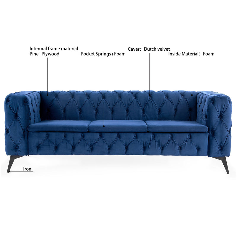 84.06" Inch Width Traditional Square Arm removable cushion 3 seater Sofa