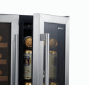 24" Wine Cooler Refrigerator - Dual Zone Built-in or Freestanding Fridge with Stainless Steel Tempered Glass Door and Temperature Memory Function