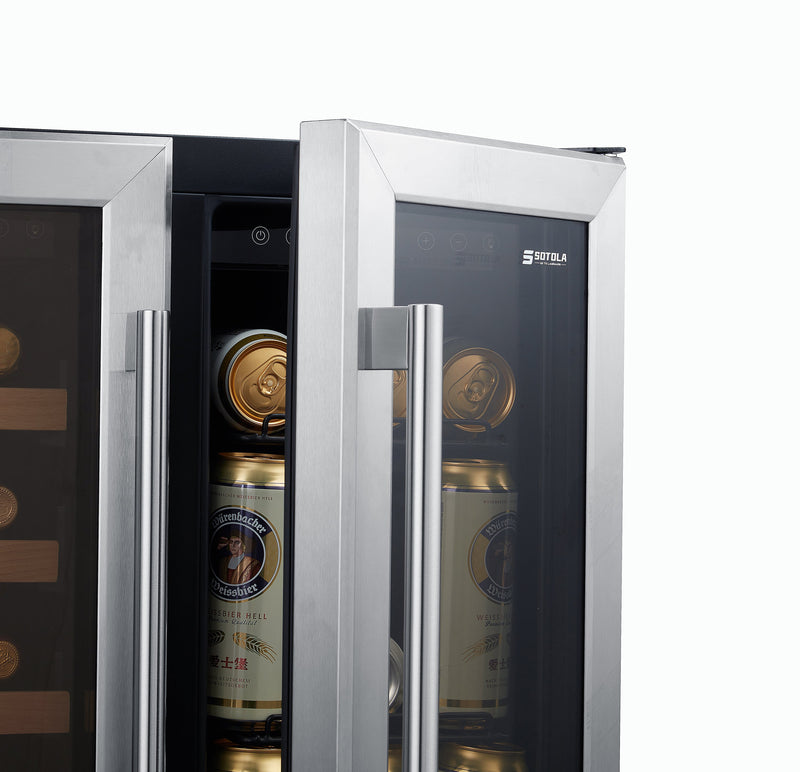 24" Wine Cooler Refrigerator - Dual Zone Built-in or Freestanding Fridge with Stainless Steel Tempered Glass Door and Temperature Memory Function
