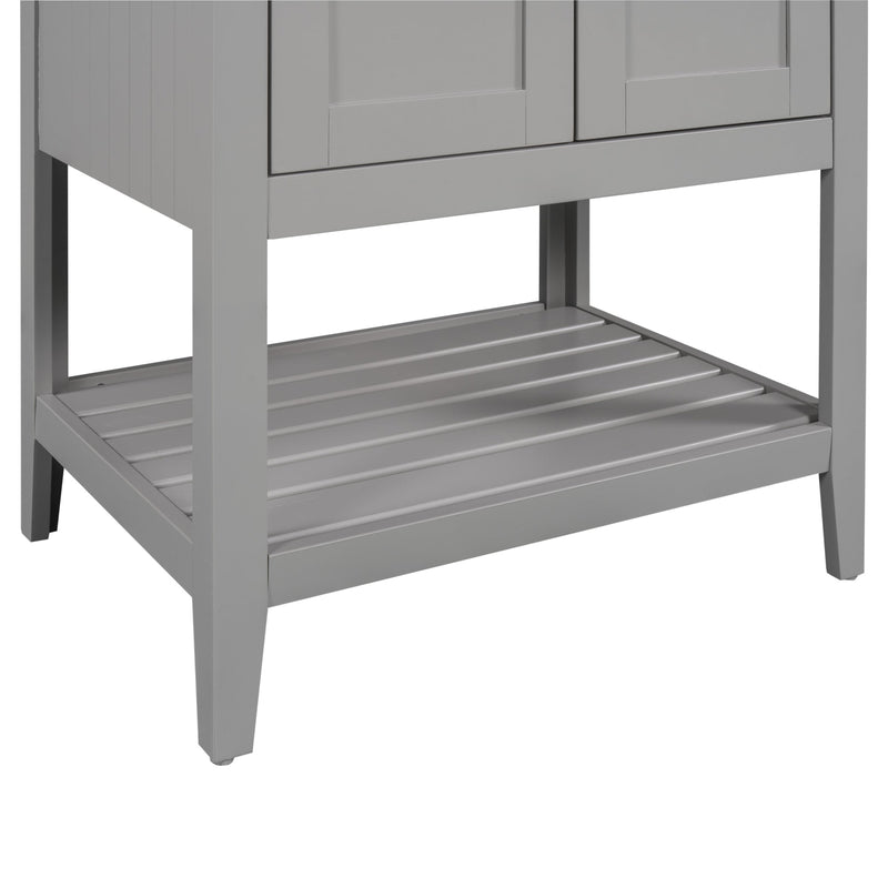 24" Grey Modern Sleek Bathroom Vanity Elegant Ceramic Sink with Solid Wood Frame Open Style Shelf