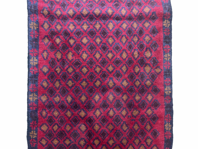 3x5 New Vintage Handmade Tribal Wool Rug Balouch Rug Afghan Rug Red Blue Diamond