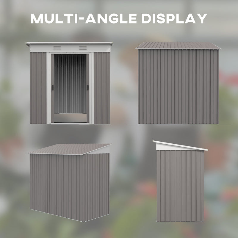 6' x 4' Metal Lean to Garden Shed, Outdoor Storage Shed, Garden Tool House with Double Sliding Doors, 2 Air Vents for Backyard, Patio, Lawn, Gray