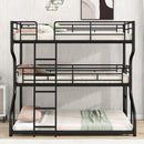Industrial Triple Bunk Bed With Dual Ladders Frame, Space Saving Design