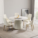 Modern Artificial Stone Round Plywood Base Dining Table, Can Accommodate 6 People, Artificial Stone Turntable (Not Including Chairs) - White / Beige by HouseOfZazla