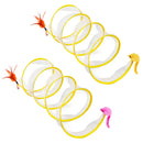 2Pcs Foldable Cat Tunnel with Bell Feather Mouse Toys Collapsible Indoor Cat Spring Tube with Interactive Toy for Kittens Cats