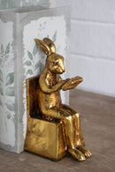 3.9x2.8x6.9' Sitting Rabbit Bookends With Antique Gold Finish by HouseOfZazla