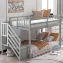 Twin Over Twin Floor Bunk Bed, Ladder With Storage by HouseOfZazla
