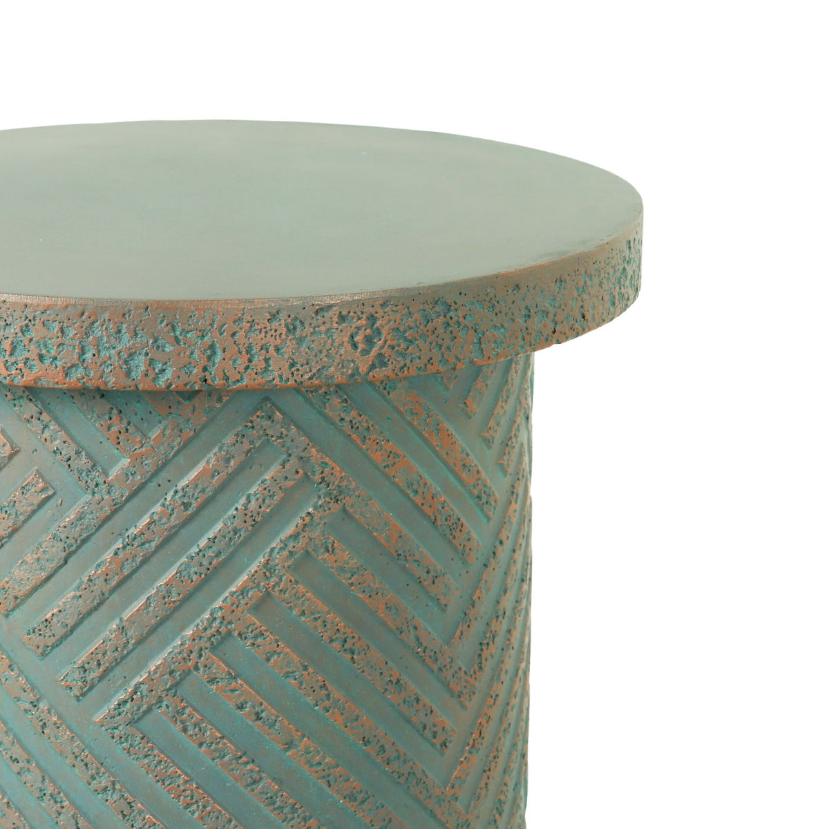 Round Outdoor End Table With Tree Stump Design For Patio - Golden / Green / Peacock, photo 7 of 7