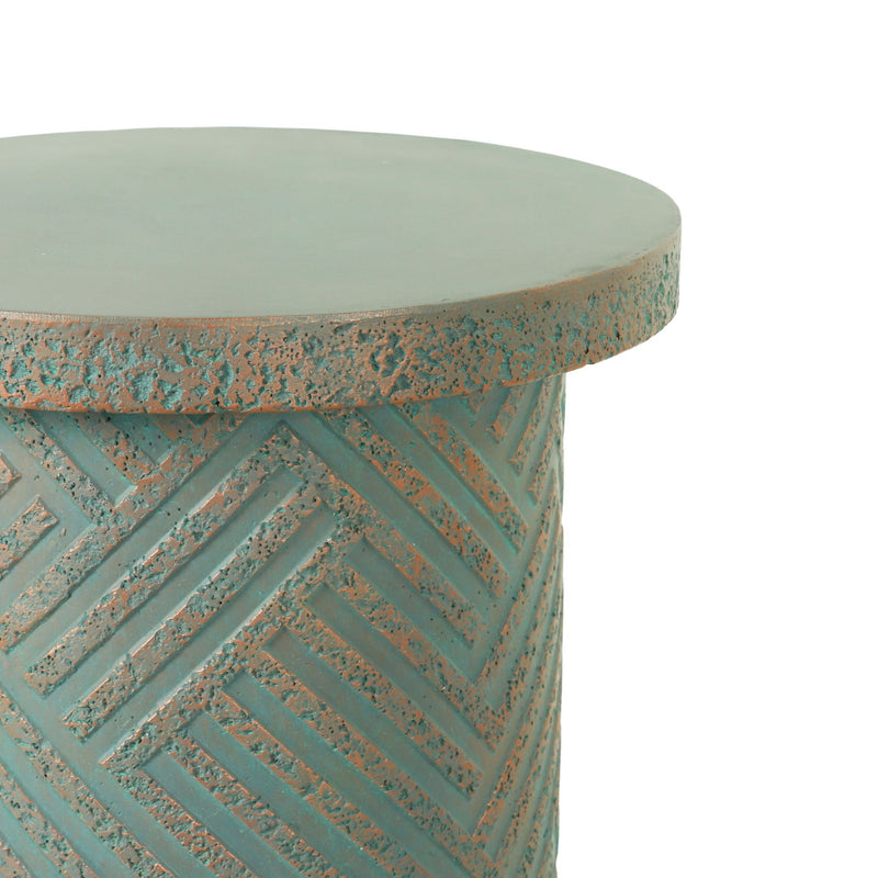 Round Outdoor End Table With Tree Stump Design For Patio - Golden / Green / Peacock, photo 7 of 7
