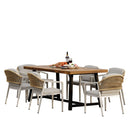 Outdoor Dining Set Acacia Wood Table with 6 Rattan Iron Chairs - Black / Natural / Gray by HouseOfZazla