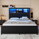 Bed Frame With High Storage Headboard, LED Light And Charging Station, 4 Storage Drawers by HouseOfZazla