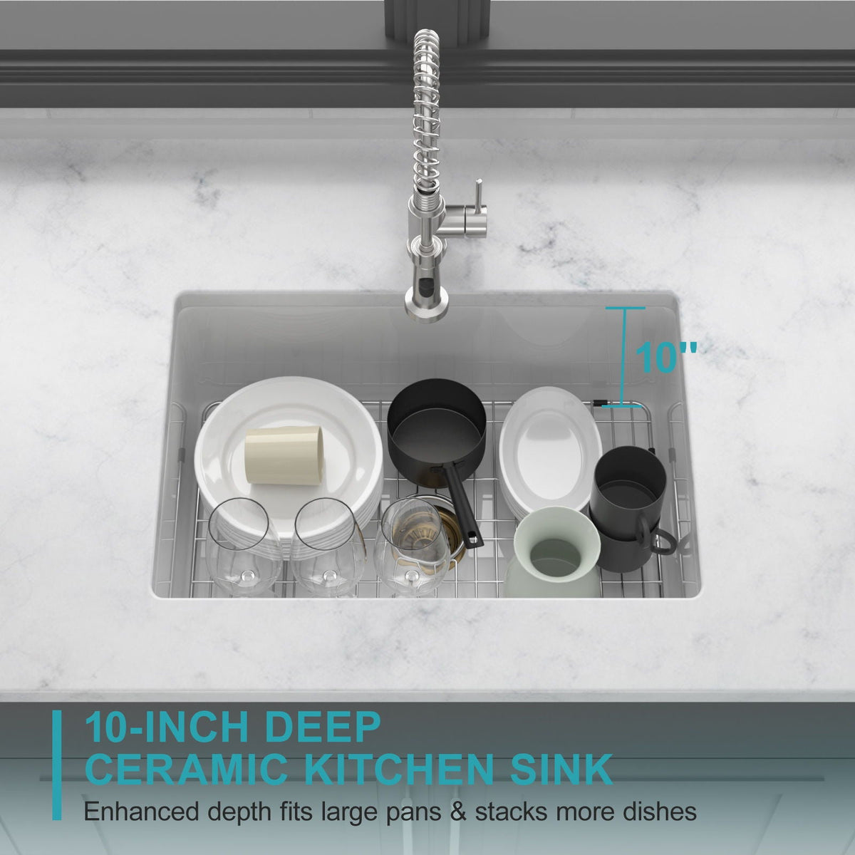 Undermount Single Bowl Ceramic Kitchen Sink, Dual Mount, photo 12 of 12