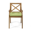 7 Pieces Acacia Wood Outdoor Dining Set with Green Cushions by HouseOfZazla