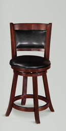 2Pc Beautiful Elegant Upholstered Low Swivel Chair Stool Rich Black Faux Leather Upholstery Padded Back Kitchen