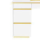 60"Modern Executive Desk,White Curved Computer Desk with Gold Metal Legs,3-Drawers Home Office Desk,Writing Desk with 1 Storage Cabinet for Home Office,Living Room,Gold+White