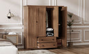 4 Door Wardrobe Armoire Closet with 2 Drawers, Brown