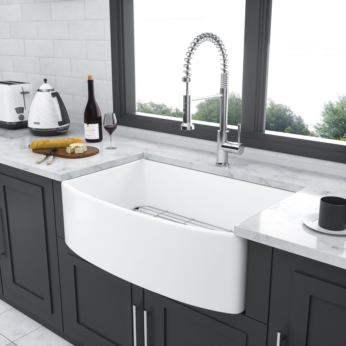 Ceramic Farmhouse Sink, Apron Front Single Bowl With Arch Edge, photo 8 of 8