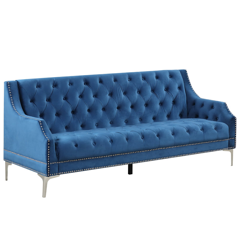 78" Modern Sofa Dutch Plush Upholstered Sofa with Metal Legs, Button Tufted Back Blue