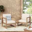Set of 2 Outdoor Acacia Wood Patio Club Chairs with Beige Cushions by HouseOfZazla