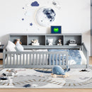 Twin Long Floor Bed With Storage Cabinets And USB Ports - Gray by HouseOfZazla