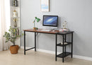 55-inch oversized computer desk, small study desk with wooden storage shelf, 2-layer industrial modern laptop desk with splicing board, (black and Rustic Brown)