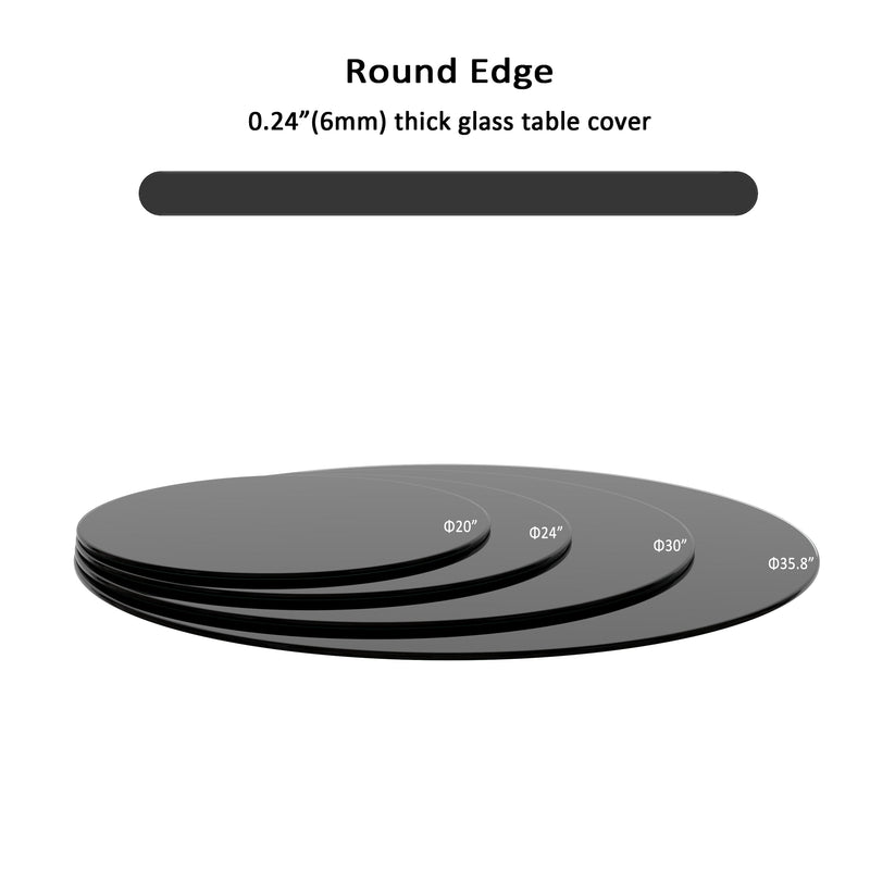 24" Inch Round Tempered Glass Table Top Black Glass 1/4" Inch Thick Round Polished Edge