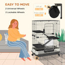 45" Small Animal Cage with Wheels, 4-Level Portable Bunny Cage, Chinchilla Ferret Cage with Removable Tray, Platforms and Ramps, Black