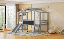 Loft House Bed With Ladder And Slide, With board And Light Strip On The Roof by HouseOfZazla