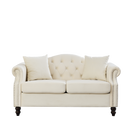 57" Chesterfield Sofa Grey Velvet for Living Room, 2 Seater Sofa Tufted Couch with Rolled Arms and Nailhead for Living Room, Bedroom, Office, Apartment, two pillows