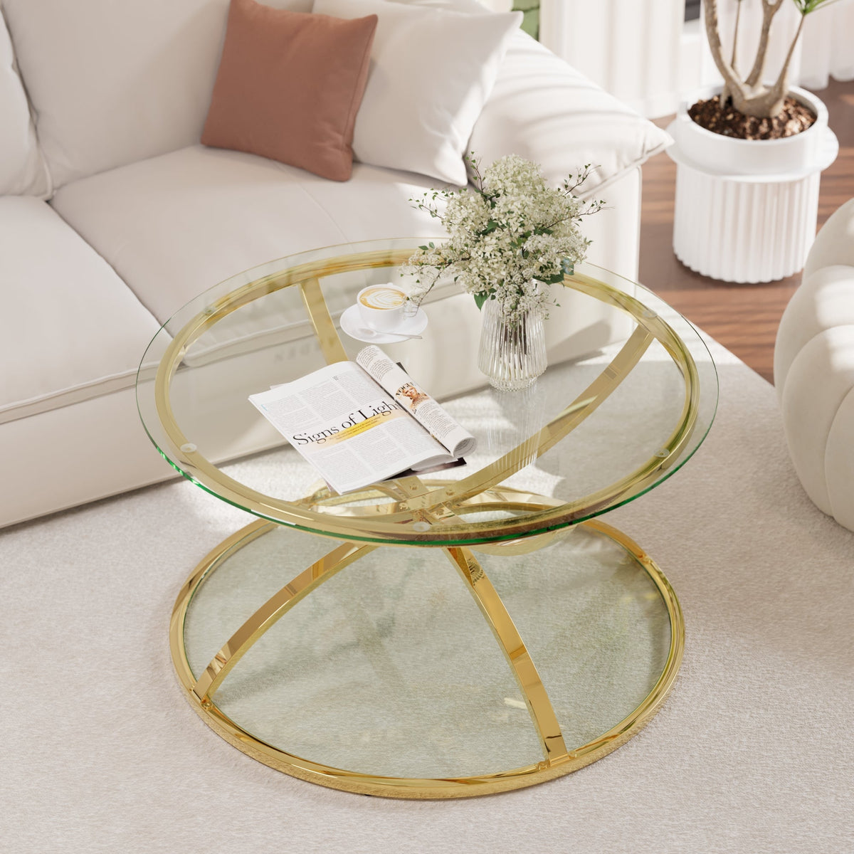 31.50'' Modern Glass Coffee Table with 2 Tiers, photo 2 of 10