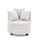 Modern Upholstered Swivel Chair With Button Tufted Design And Movable Wheels by HouseOfZazla