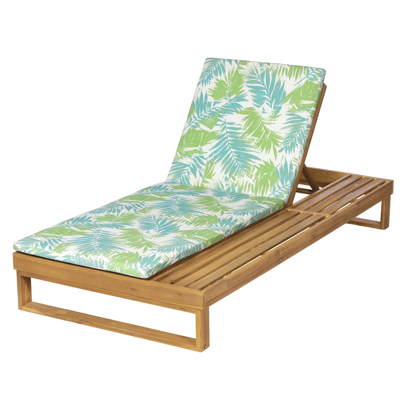 Teak Finish Acacia Wood Chaise Lounge with Leaf Coconut Cushion, photo 5 of 10
