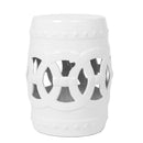 Elegant Glazed Ceramic Drum Stool Indoor / Outdoor Side Table Accent Garden Stool - White by HouseOfZazla