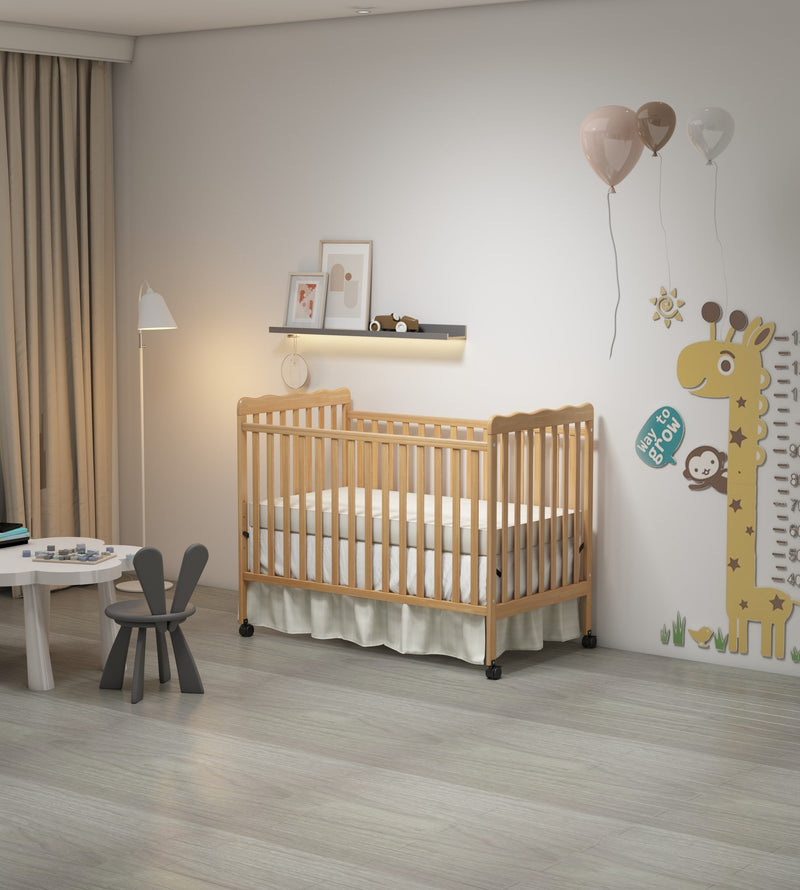 3-In-1 Convertible Crib In Natural, Made Of Sustainable Pinewood, Non-Toxic Finish, Comes With Locking Wheels, Wooden Nursery Furniture