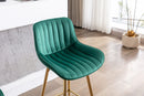 30 inch Set of 2 Bar Stools,with Chrome Footrest Velvet Fabric Counter Stool Golden Leg Simple High Bar Stool,GREEN