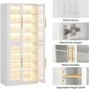 Bookcase With Doors And LED Lighting, 8 Adjustable Shelves Storage Cabinet by HouseOfZazla